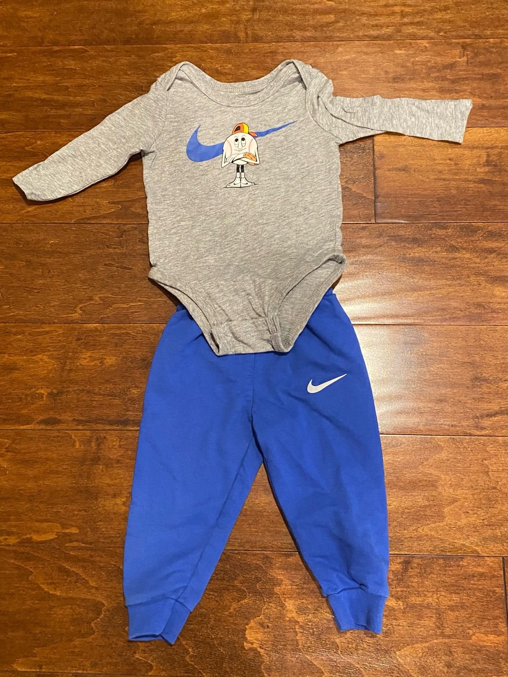 Nike Gray & Blue Baby One-Piece Bodysuit with Jogger Pants